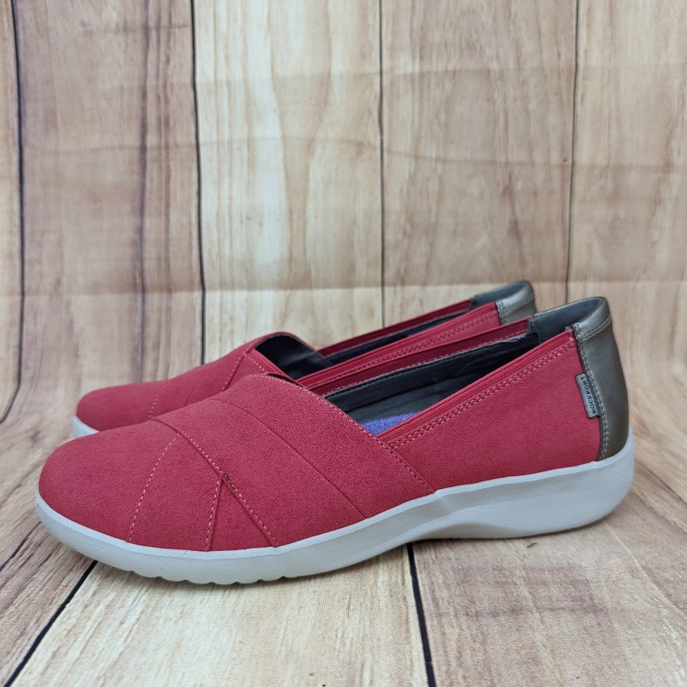 ROCKPORT Emalyn Casual Slip-On Flat Sneaker Coral Sz 8.5 Metallic Heel